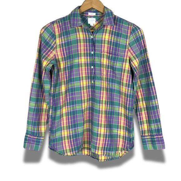 J CREW Women's Multi-color Plaid Pop Over Shirt XXS - Picture 1 of 5
